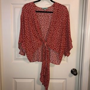 Karlie Burnt Orange Deep V Tie Front Top